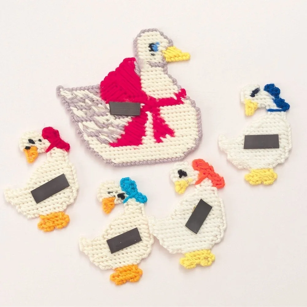 Handmade Goose Duck Country Kitchen Magnets Needlepoint Plastic Canvas Lot Of 5